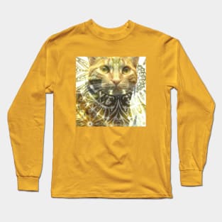 Tabby Kitty Cat Batik Pattern Design Long Sleeve T-Shirt